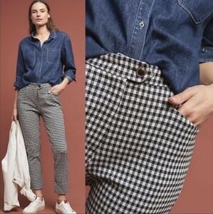 Anthropologie Black Gingham Checked Print Cropped Pants Preppy Office Workwear